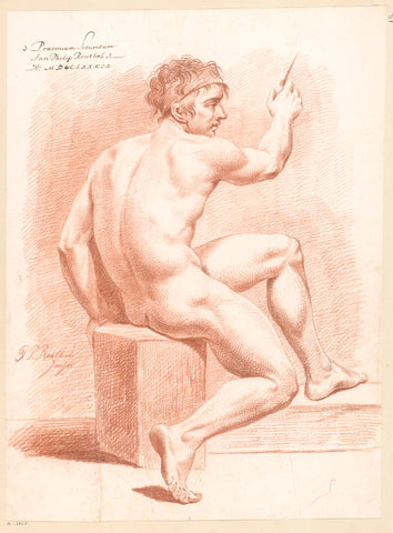 Sitting male nude, seen on the back (2nd prize 1789), Jan Philip Reuthel jr., 1789 Canvas Print