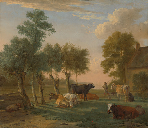 Cows in a Meadow near a Farm, Paulus Potter, 1653 Canvas Print