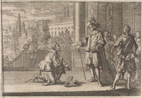 Charles IV, Duke of Lorraine kneels before Louis XIII, 1641, Caspar Luyken (attributed to), 1701 Canvas Print