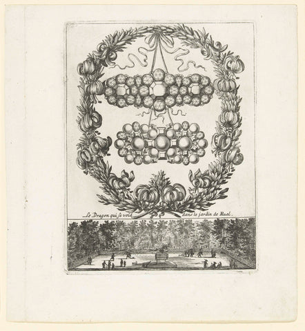 Lily wreath with two jewels, at the bottom of the garden of the Castle of Ruel, Balthazar Moncornet, 1665 Canvas Print