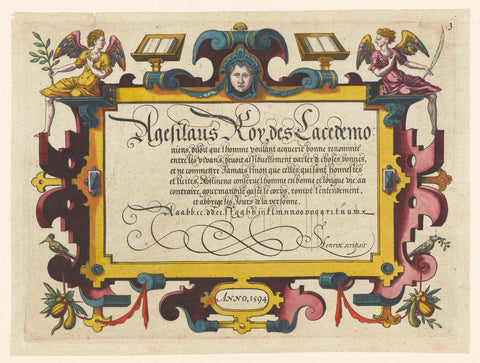 Rectangular cartouche with French text and typefaces, Jodocus Hondius (I), 1594 Canvas Print