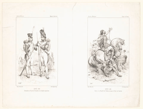 Two performances with infantrymen of the Imperial Guard and King Clovis on horseback, Victor Adam, 1830 - 1880 Canvas Print