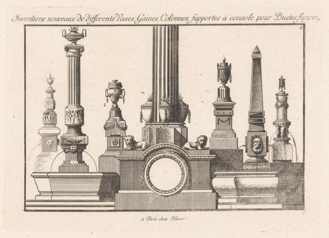 Pedestal with vases and fountains, Johann Thomas Hauer, 1781 Canvas Print