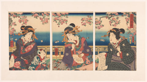 Prosperity in de bergen along de Sumida river, Kunisada (II), Utagawa, 1856 Canvas Print