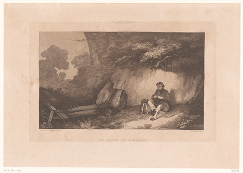 Rock face with resting man, Henry Berthoud, 1839 - 1845 Canvas Print