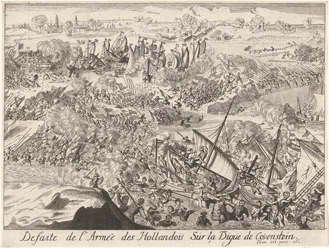 Battle for the Kauwenstein dike, 1585, Lamberecht Causé, 1670 - 1699 Canvas Print