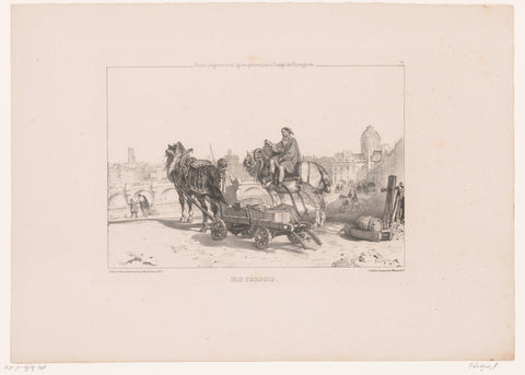 Two workers with wagon and horses on the boulevard, Fortuné Férogio, 1839 - 1845 Canvas Print