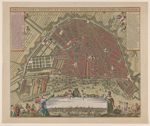 Map of Amsterdam with cityscape, Pieter Hendricksz. Schut (possibly), 1695 - 1720 Canvas Print