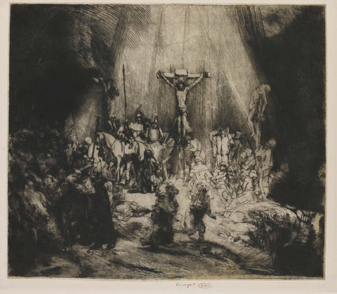 Christ Crucified between the two Thieves: 'The Three Crosses', Rembrandt van Rijn, 1653 Canvas Print