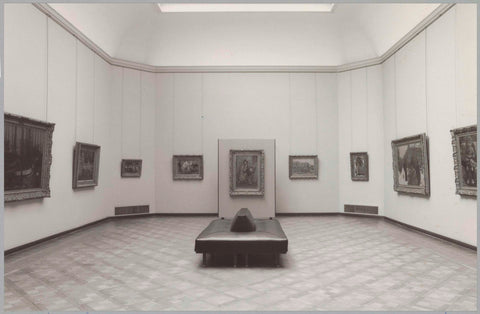 Room with paintings and a rectangular sofa with a painting on a panel at the back, 1990 Canvas Print