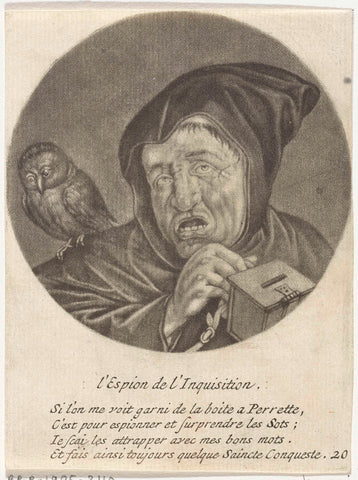 Monk with an owl, Jacob Gole, 1693 - 1700 Canvas Print