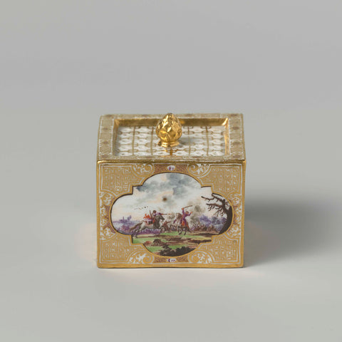 Sand spreader, multicolored painted with landscapes and the coat of arms of Ernst Johann Count of Biron (1690-1772) and the mirror monogram of his wife Benigne Gottlieba Trotha, Meissener Porzellan Manufaktur, c. 1735 - c. 1740 Canvas Print