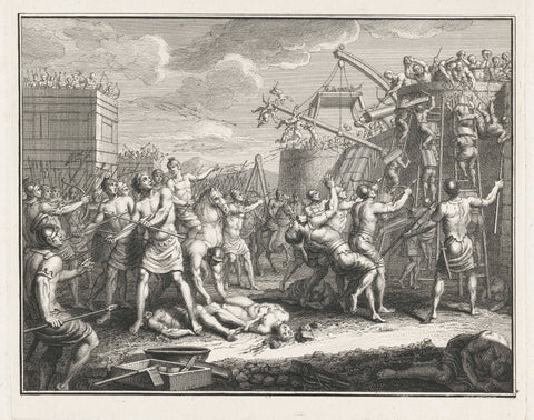 Troops of Civilis storm the Roman fortress at Xanten, 69-70, Jacob Folkema, 1747 - 1759 Canvas Print