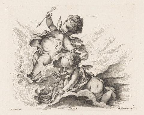 Putti with arrow and torch, unknown, 1705 - 1775 Canvas Print