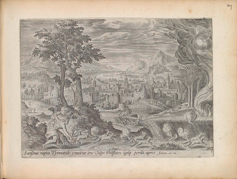 Samson sets fire to the cornfields of the Philistines, Antonie Wierix (II), 1643 Canvas Print