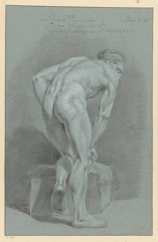 Kneeling male nude, seen on the back (1st prize 1775), Pieter Wagenaar (II), 1775 Canvas Print