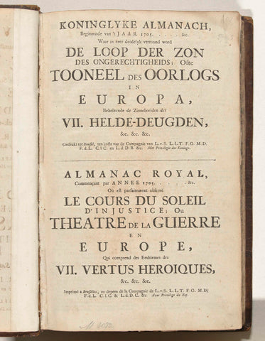 Title page for the Koninglyke Almanach, 1705, Carel Allard (attributed to), 1706 Canvas Print