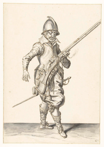 Soldier holding his rudder with his left hand pointed upwards, Jacob de Gheyn (II), 1596 - 1606 Canvas Print