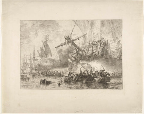 Conquering the Royal Charles, 1667, Henri François Schaefels, 1847 Canvas Print