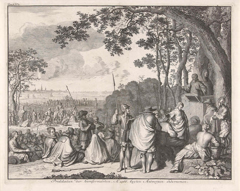 Hagenpreken buiten Antwerpen, 1566, Jan Luyken, 1730 Canvas Print