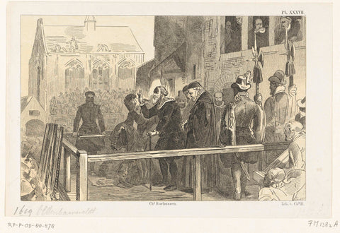 Johan van Oldenbarnevelt on the scaffold before his execution, 1619, Jan van der Veen (printmaker), 1853 - 1861 Canvas Print