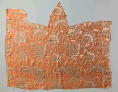 Fragment or piece of silk brocade with cloud motifs in gold against a background of two shades of salmon color, , 1920 - 1930 Canvas Print