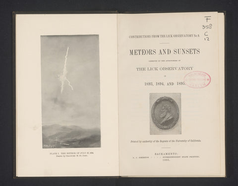 Meteors and sunsets observed by the astronomers of the Lick observatory in 1893, 1894 and 1895, A.J. Johnston, 1895 Canvas Print