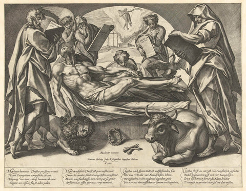 The Dead Christ and the Four Evangelists, Hendrick Goltzius, 1583 Canvas Print