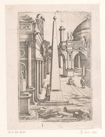 Plein met obelisk, Virgilius Solis, 1550 - 1562 Canvas Print