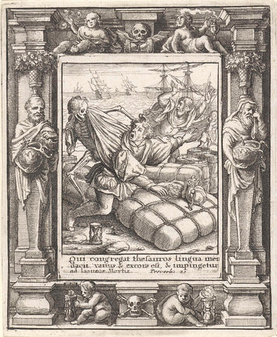 De koopman en de Dood, Wenceslaus Hollar, 1651 Canvas Print