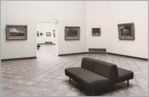 Room with four paintings including a cow on the right on the ditch side, a passageway on the left, 1990 Canvas Print