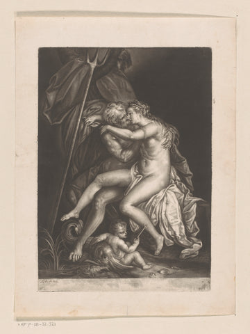 Neptunus and Amphitrite kussend, John Smith (printmaker/ publisher) (attributed to), 1662 - 1742 Canvas Print