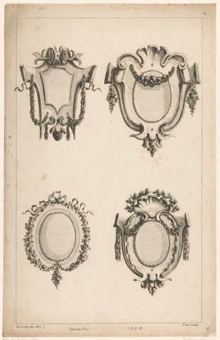 Cartouches en medaillon, Augustin Foin, 1784 - 1785 Canvas Print