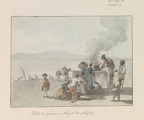 Melting of tar at Chiaja, Naples, Louis Ducros, 1778 Canvas Print