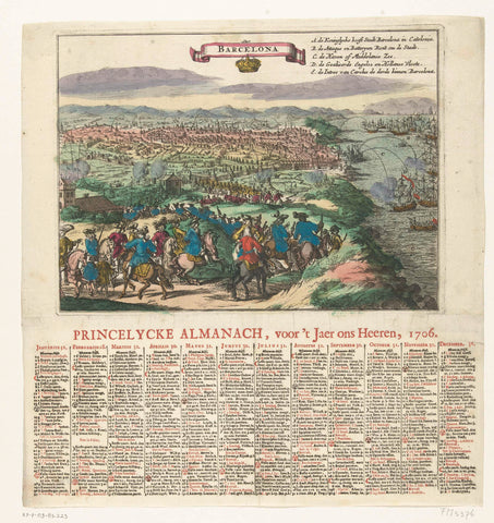 Almanac with the conquest of Barcelona, 1705, anonymous, 1705 Canvas Print