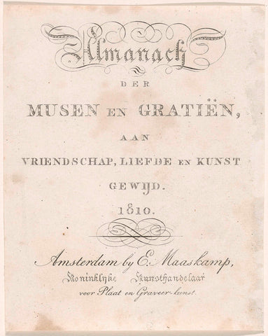 Title page for: Almanack der Musen en Gratiën, aan vriendschap, liefde en kunst gewijd, 1810, Willem van Senus, 1810 Canvas Print