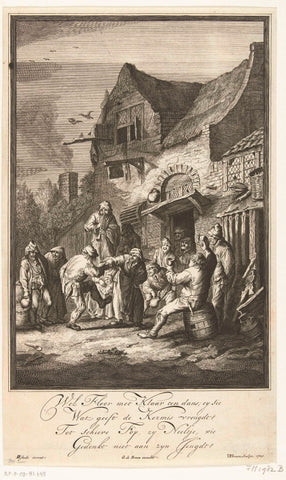 Dancing peasants in front of an inn, ca. 1650, Gerrit de Broen (I), 1705 Canvas Print