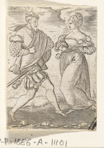 Dancing couple, the woman with the hands in her side, Cornelis Bos, 1546 - 1548 Canvas Print