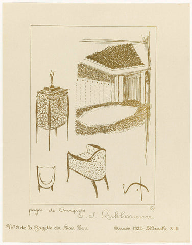 Gazette du Bon Ton, 1920 - No. 9, Pl. XLIII: Pages de croquis E.J. Ruhlmann, Émile-Jacques Ruhlmann, 1920 Canvas Print