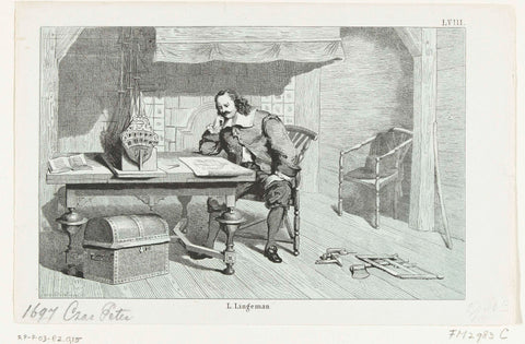 Tsar Peter the Great studies a ship's drawing in his house, 1697, Jan van der Veen (printmaker), 1853 - 1861 Canvas Print