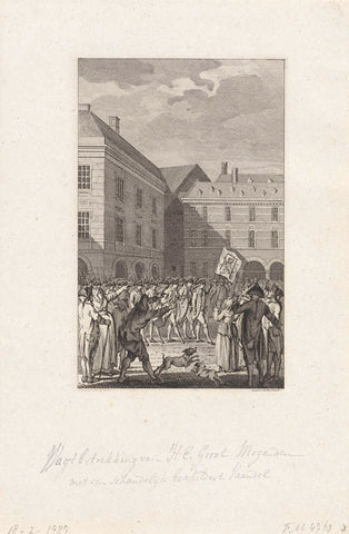 Optrekken van de wacht op het Binnenhof met een schandelijk vaandel, 1787, Reinier Vinkeles (I), in or before 1796 Canvas Print