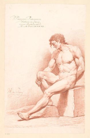 Seated male nude, seen from the front (1st prize 1786), Willem de Jong, 1786 Canvas Print