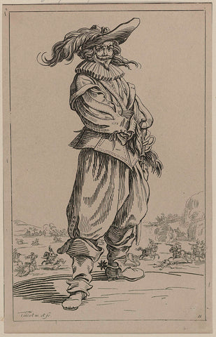 Rider with plumed hat, its degen grasping, Jacques Callot, 1700 - 1799 Canvas Print