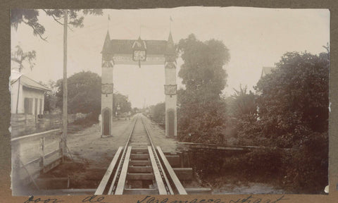 Honorary gate in the Saramaccastraat in Paramaribo, founded on the occasion of the opening of the Lawa railway (Landsspoorweg) on March 28, 1905, Eugen Klein (possibly), c. 1905 Canvas Print