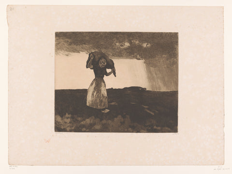 Woman walks across the heath with a bag on her shoulders, Willem Witsen, c. 1906 Canvas Print