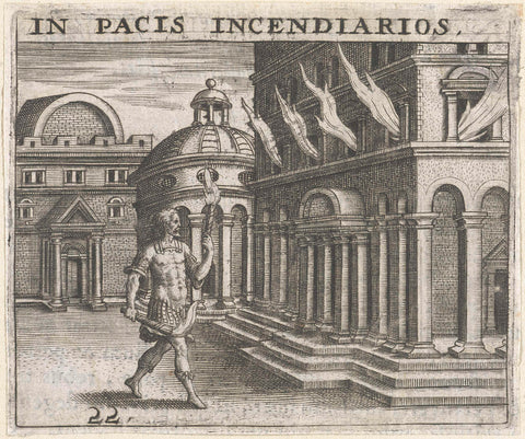 Soldier sets fire to palazzo, Theodor de Bry, 1596 Canvas Print