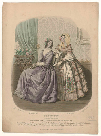 Le Bon Ton, Journal des Modes, 1846, 12th Year, 2nd Vol. 17th Liv. No. 29 : Bonnet & Chapeau (...), Tony Goutière, 1846 Canvas Print