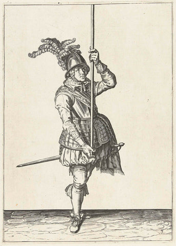 Soldier holding his skewer with both hands upright in front of him high above the ground, Jacob de Gheyn (II) (workshop or), 1597 - 1607 Canvas Print