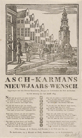 New Year's wish of the Amsterdam ash cartmen for the year 1843, anonymous, 1842 - 1843 Canvas Print