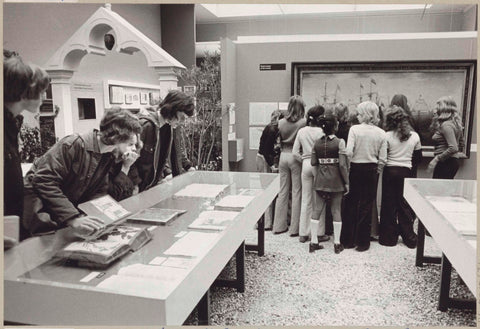 Visitors in the reconstructed Ambulacrum of the Hortus with the entrance gate on the left in the background, c. 1975 Canvas Print